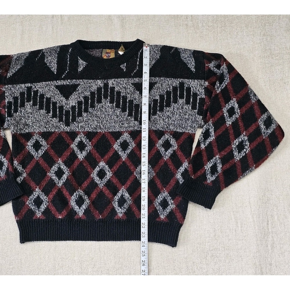 Vintage Saturdays Sweater Mens Sm Geometric Wool Blend Argyle GrandpaCore - Picture 4 of 6
